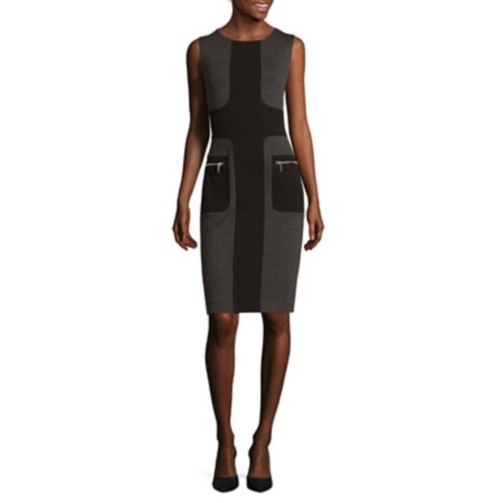 NEW Sharagano Sleeveless Colorblock Zip-Pocket Sheath Dress SZ 6